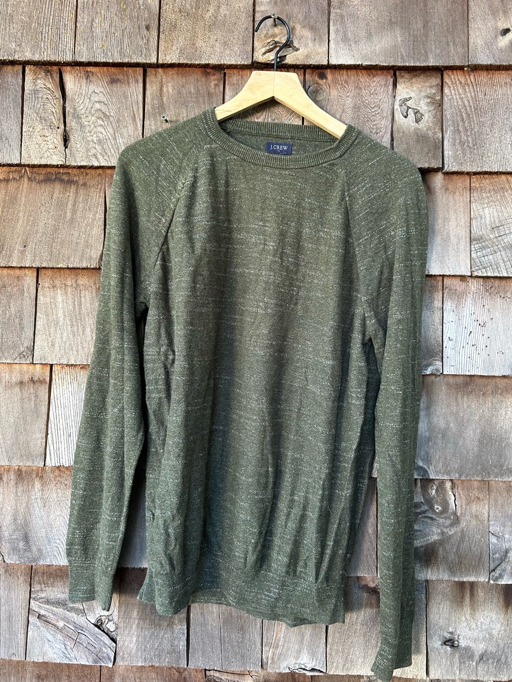 J. Crew Heathered Green Cotton Crewneck Sweater Size Medium Tall